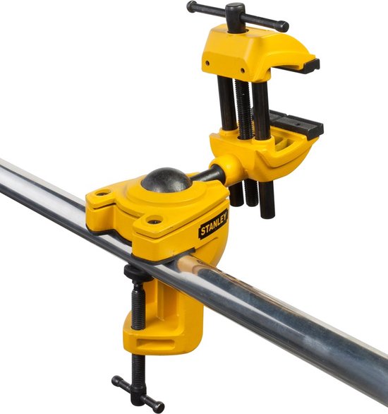 Gele multifunctionele boorklem van Stanley met een metalen buis.