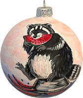 Fairy Glass - Wasbeer met watermeloen - Handbeschilderde Kerstbal - Mond geblazen glas - 10cm
