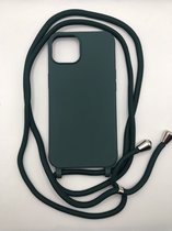 Hoogwaardige Siliconen Backcover met Koord - Geschikt voor iPhone 13 Pro - Premium Kwaliteit TPU Siliconen Hoesje - Groen