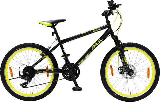 Amigo Next Level - Mountainbike 24 inch - Voor jongens en meisjes - Met 21 versnellingen - Zwart/Geel