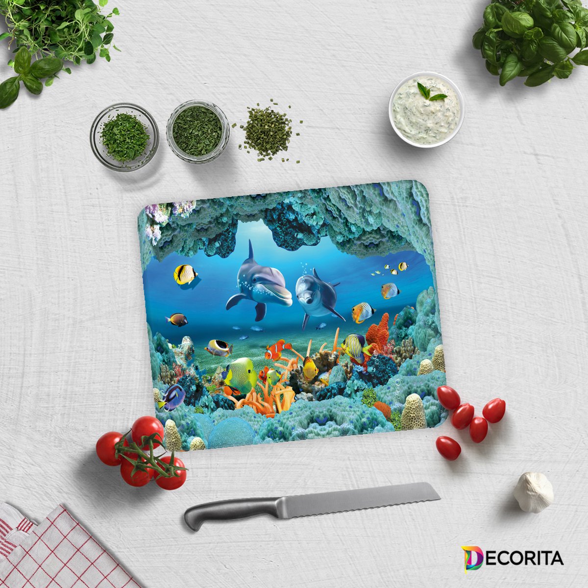 Aquarium Patroon Tempered Glas Snijplank 29cm × 34cm - Glassnijplank