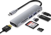 Vues  6in1 USB C HUB - HDMI 4K 30Hz - SD - Micro SD - 2x USB 3.0 - Docking Station - Converter - Geschikt voor Macbook en iPad - Zilver