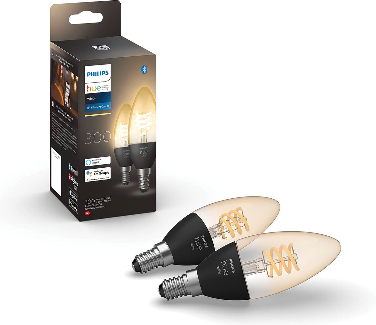 Philips Hue Filament Lichtbron E14 Kaarslamp – zachtwit licht  – 2-pack – Bluetooth