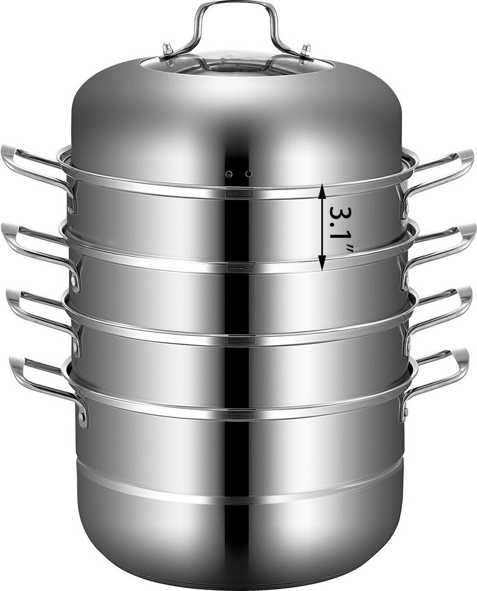 Vevor™ Vevor Stoompan 5-Laagse Stomer Stoomrek Stoomnet Stapelbare Stomer Roestvrij Staal