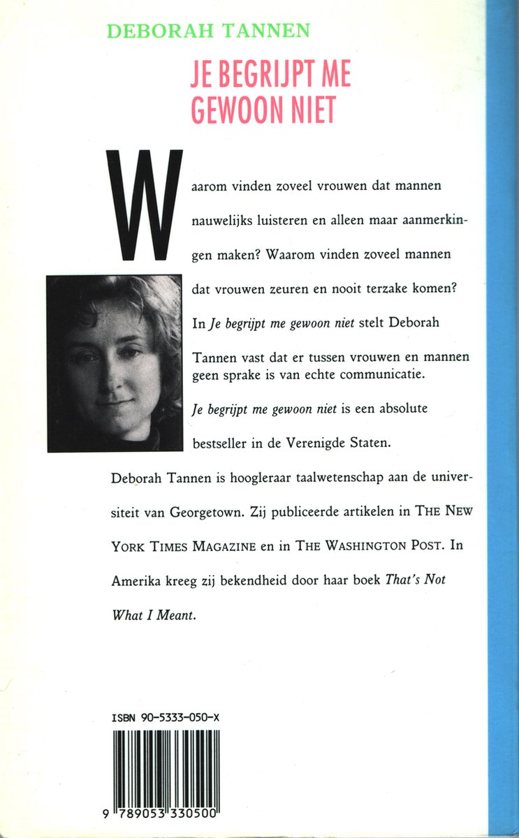Je begrijpt me gewoon niet - Deborah Tannen - back cover