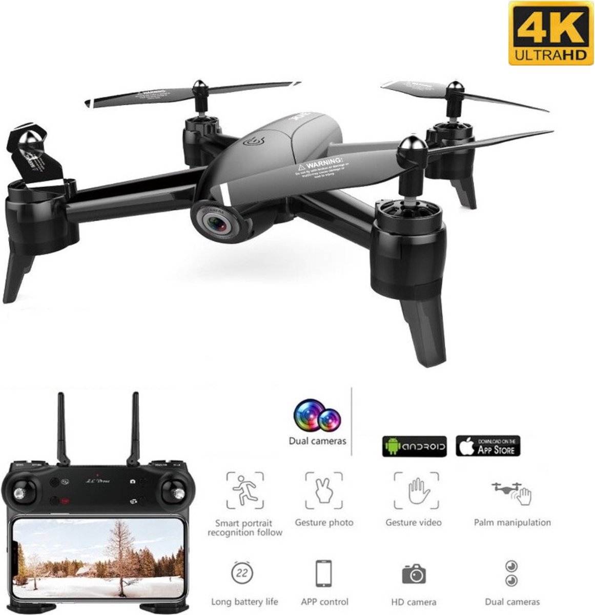 LUXWALLET SG-ProX - Camera Drone Beginner / Kids - 4K WiFi - Volg Functie - Geen vliegbewijs nodig - 2x Accu - Zwart