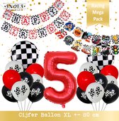 Cijfer Ballon 5 Jaar * Hoera 5 Jaar Snoes *Mega Pack Red Racing Formule 1 Verjaardag Set van 21 Ballonnen 19 x en 2 x DIY Slinger Happy Birthday & Race items * 80 cm Verjaardag Num