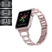 Compatible Apple Watch Bandje - RVS Schakelarmband met steentjes - Apple iWatch 38/40/41 - Roze Goud