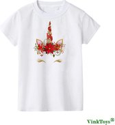 Eenhoorn kerst tshirt meisje - eenhoorn kerst shirt - Rood - Colored Unicorn T-shirt Christmas - maat L 110/116 - meisjes eenhoorn shirt 5 - 6 jaar