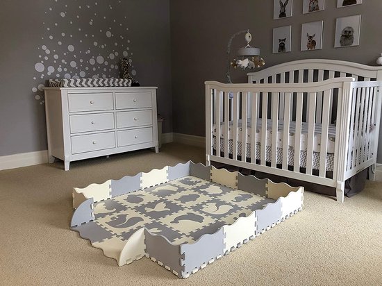 Maison Extravagante - Baby speelmat puzzel XL dierentuin met PVC opbergtas - Grijs - Wit - EVA schuim - 150x150x 1.2cm - Speelmat met rand - Speelbox van Maison Extravagante — afbeelding 3