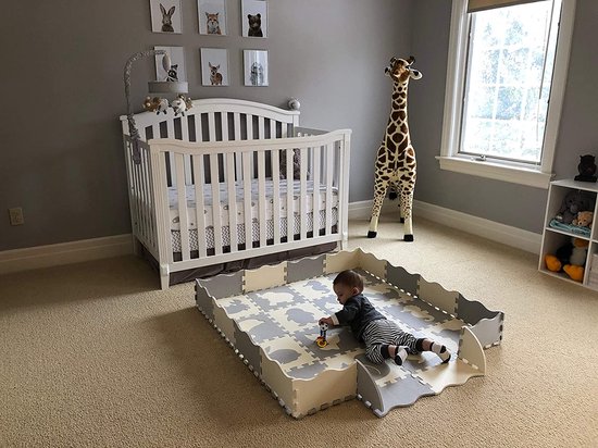 Maison Extravagante - Baby speelmat puzzel XL dierentuin met PVC opbergtas - Grijs - Wit - EVA schuim - 150x150x 1.2cm - Speelmat met rand - Speelbox van Maison Extravagante — afbeelding 4