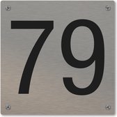 Huisnummerbord - huisnummer 79 - voordeur - 12 x 12 cm - rvs look - schroeven - naambordje nummerbord