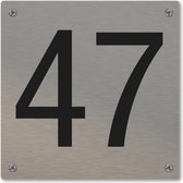 Huisnummerbord - huisnummer 47 - voordeur - 12 x 12 cm - rvs look - schroeven - naambordje nummerbord
