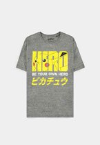 Pokémon Heren Tshirt -S- Pika Hero Grijs