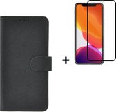 Hoesje iPhone 11 Pro + Screenprotector iPhone 11 Pro - iPhone 11 Pro Hoes Wallet Bookcase Zwart + Full Tempered Glass