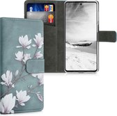 kwmobile telefoonhoesje voor Samsung Galaxy M52 5G - Hoesje met pasjeshouder in taupe / wit / blauwgrijs - Magnolia design