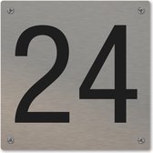 Huisnummerbord - huisnummer 24 - voordeur - 12 x 12 cm - rvs look - schroeven - naambordje nummerbord