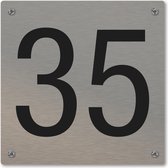 Huisnummerbord - huisnummer 35 - voordeur - 12 x 12 cm - rvs look - schroeven - naambordje nummerbord