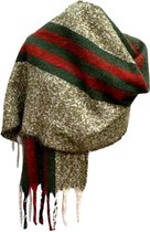 Lange Warme Sjaal - Omslagdoek - Extra Dikke Kwaliteit- Unisex - Gestreept - Groen - Rood - 190 X 50cm