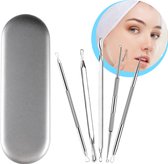 Comedonlepels set - 5 delige - blackhead remover set met luxe opbergdoos - mee eters verwijderen - mee eter verwijderaar - puisten verwijderaar - puistjes verwijderen - acne verwijderen set -