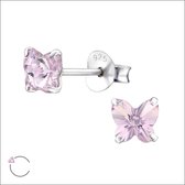 Aramat jewels ® - Kinder oorbellen vlinder licht paars 5mm swarovski elements kristal 925 zilver