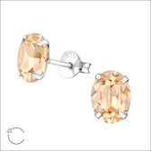 Aramat jewels ® - Ovale oorbellen licht zalm kristal 925 zilver 8x6mm