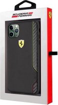 Ferrari Vertical Stripe Leather Hard Case for iPhone 11 Pro Max - Black