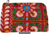 Portemonnee, make-up tasje, ritstasje met leuke frisse kleuren, uniek en handgemaakt uit India