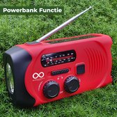 Noodradio - Solar - Opwindbaar - Rood - Powerbank zonneenergie - Zaklamp - draagbare radio