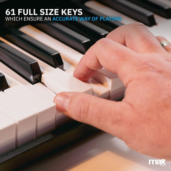 Keyboard - MAX KB3 keyboard piano met 61 aanslaggevoelige toetsen, hoofdtelefoon aansluiting, USB mp3 speler en meer voor beginner en gevorderde - MAX
