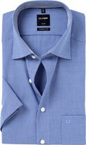 OLYMP Luxor modern fit overhemd - korte mouw - donkerblauw met wit geruit (contrast) - Strijkvrij - Boordmaat: 39