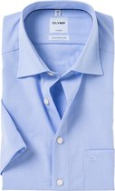 OLYMP Luxor comfort fit overhemd - korte mouw - lichtblauw met wit geruit (contrast) - Strijkvrij - Boordmaat: 43