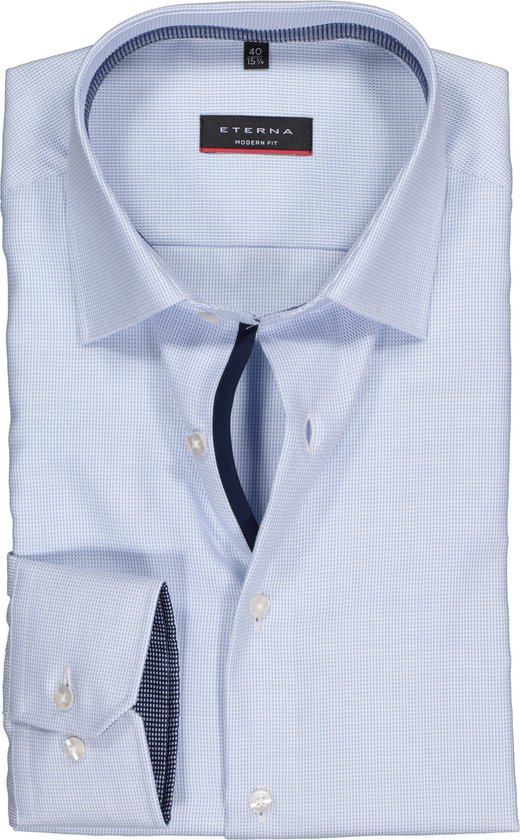 ETERNA modern fit overhemd - twill structuur heren overhemd - lichtblauw  (donkerblauw... | bol.com