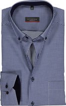 ETERNA modern fit overhemd - mouwlengte 7 - twill heren overhemd - donkerblauw met wit geruit (blauw contrast) - Strijkvrij - Boordmaat: 42