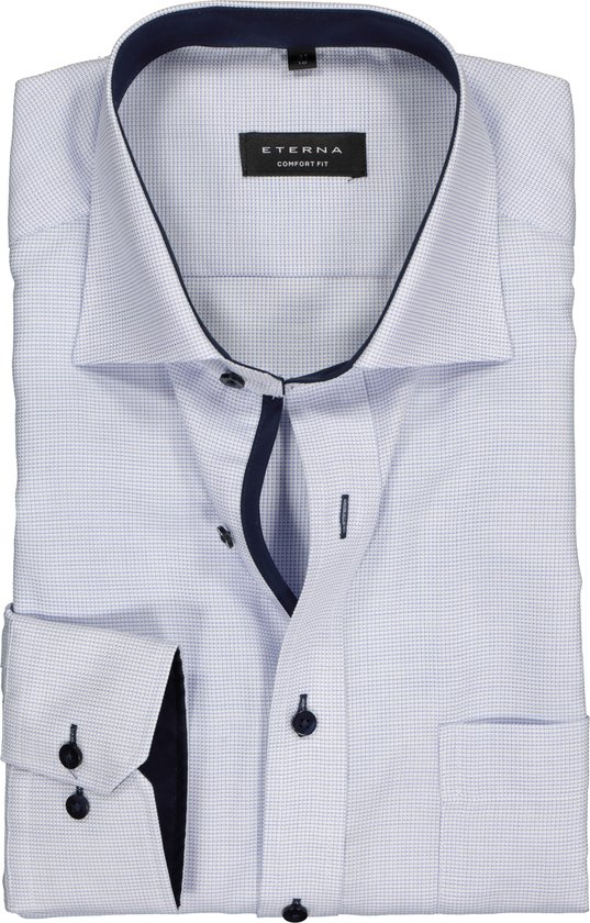 ETERNA comfort fit overhemd - structuur heren overhemd - lichtblauw met wit (donkerblauw contrast) - Strijkvrij - Boordmaat: 52