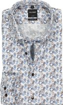 OLYMP Luxor modern fit overhemd - mouwlengte 7 - wit met bruin en blauw dessin satijnbinding - Strijkvrij - Boordmaat: 43