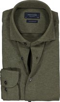 Profuomo Originale slim fit jersey overhemd - knitted shirt pique - army groen melange - Strijkvrij - Boordmaat: 39