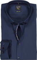 OLYMP No. Six super slim fit overhemd - marine blauw herringbone twill (contrast) - Strijkvriendelijk - Boordmaat: 39