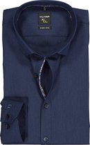 OLYMP No. Six super slim fit overhemd - mouwlengte 7 - marine blauw herringbone twill (contrast) - Strijkvriendelijk - Boordmaat: 38