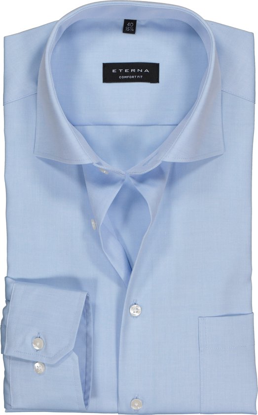 ETERNA Comfort Fit overhemd - lichtblauw niet doorschijnend twill - Strijkvrij - Boordmaat: