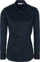 ETERNA dames blouse slim fit, stretch satijnbinding, marine blauw -  Maat: 42