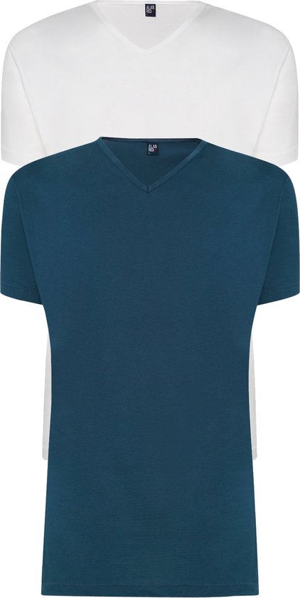 ALAN RED T-shirts Vermont (2-pack) - V-hals - wit en denim blauw - Maat: S