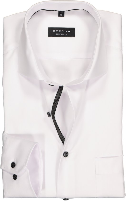 ETERNA Comfort Fit overhemd - wit twill (contrast) - Strijkvrij - Boordmaat: