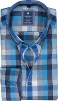 Redmond regular fit overhemd - poplin - blauw met grijs en wit geruit (contrast) - Strijkvriendelijk - Boordmaat: 41/42