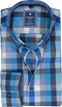 Redmond regular fit overhemd - poplin - blauw met grijs en wit geruit (contrast) - Strijkvriendelijk - Boordmaat: 37/38
