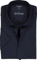OLYMP Luxor 24/Seven modern fit overhemd - korte mouw - marine blauw tricot - Strijkvriendelijk - Boordmaat: 42