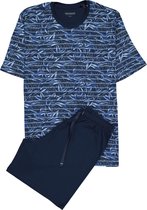 SCHIESSER heren shortama - O-hals - blauw dessin -  Maat: L