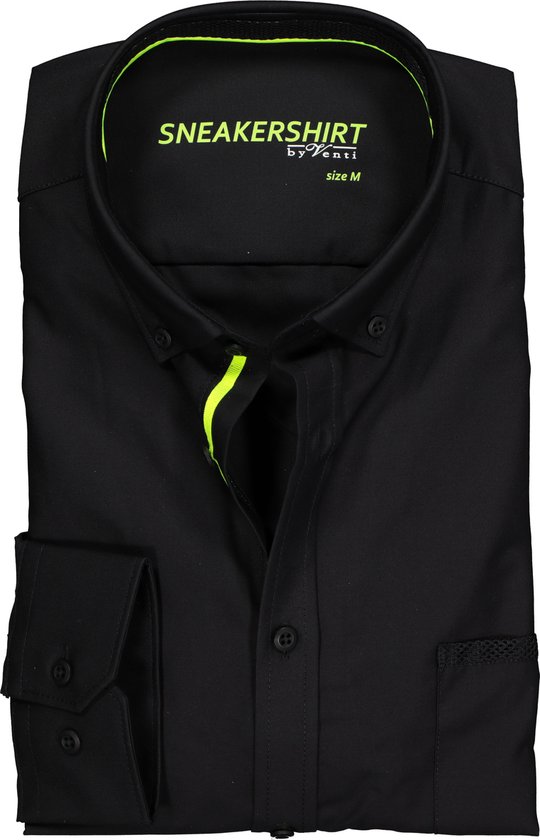 VENTI modern fit overhemd - zwart (neon contrast) - Strijkvriendelijk - Boordmaat: 40