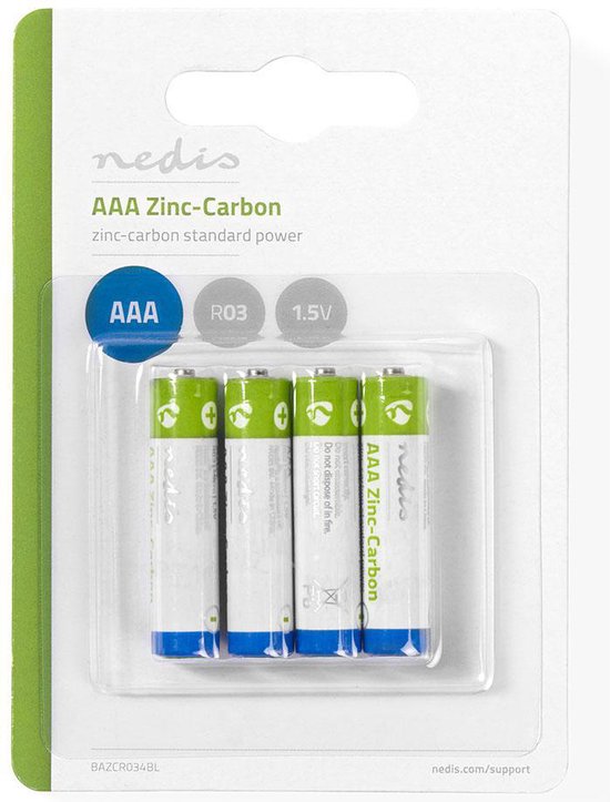 Nedis Zink-Koolstof-Batterij AAA | 1.5 V | Zink-Carbon | 4-Blister | R03  |... | bol.com