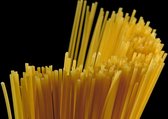 Dibond - Keuken / Eten / Voeding - Pasta / Spaghetti in geel / zwart - 100 x 150 cm